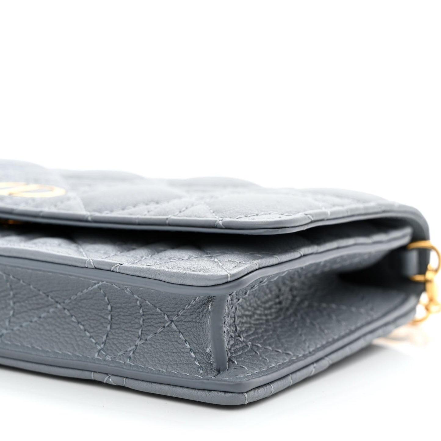 Supple Calfskin Caro Pouch with Chain Cloud Blue