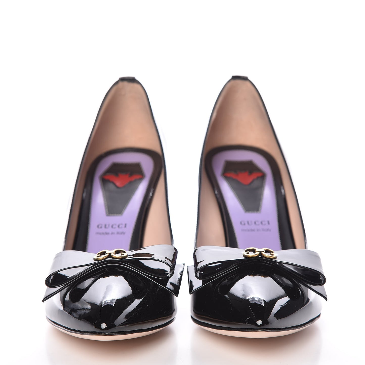 Patent GG Bow Sadie Spike Mid Heel Pumps 38.5 Black