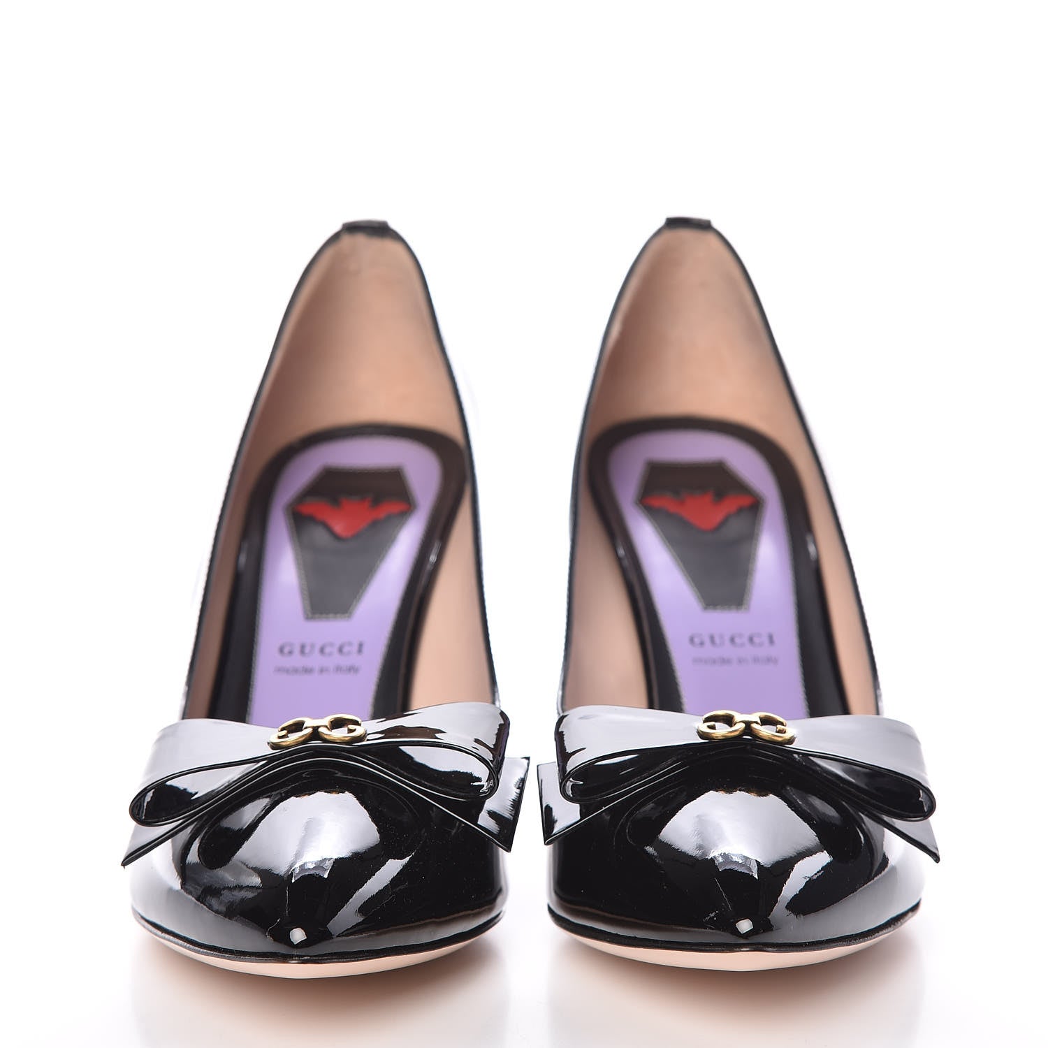Gucci Patent GG Bow Sadie Spike Mid Heel Pumps 38.5 Black 2 of 8