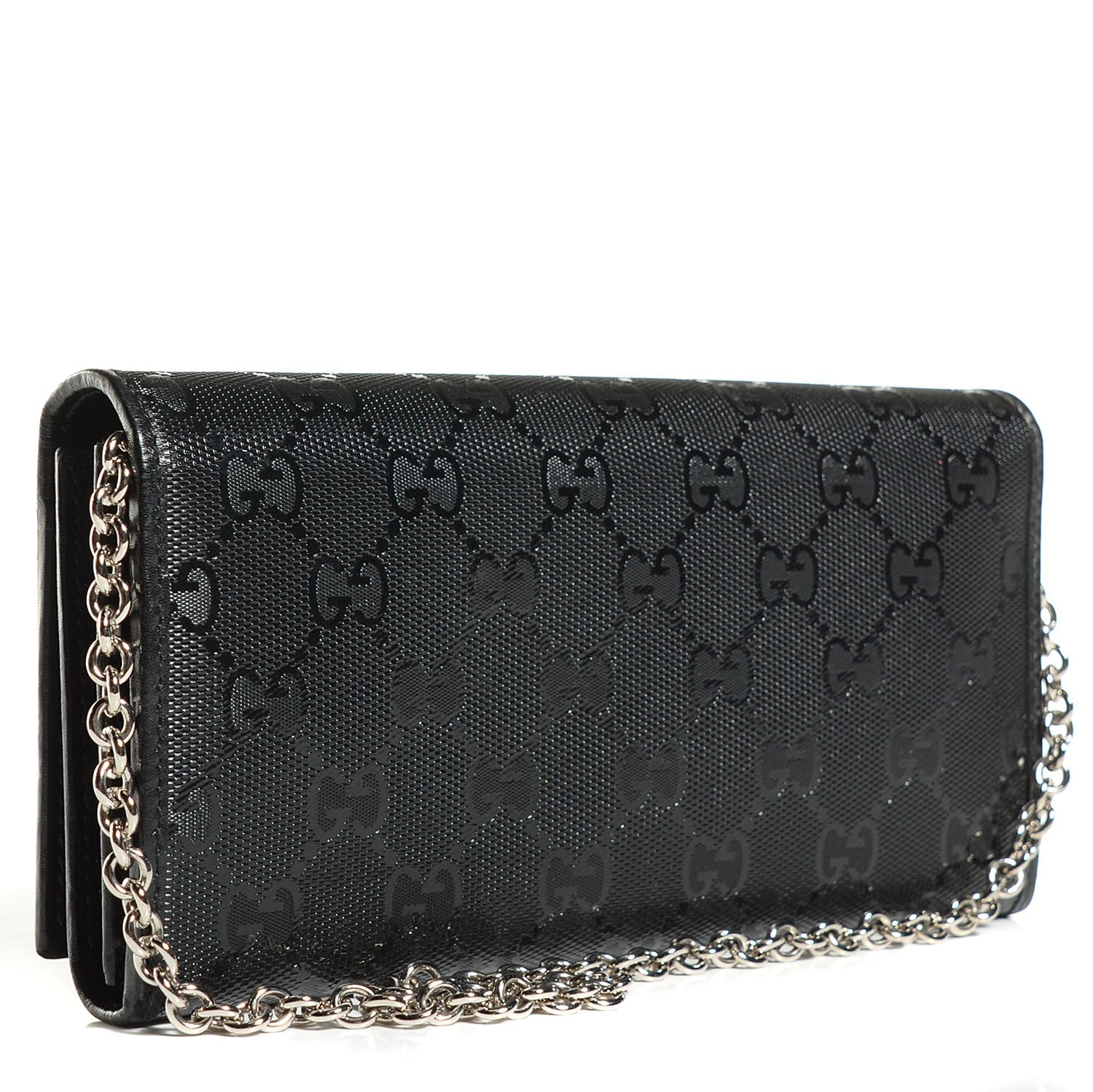 Gucci Imprime Monogram GG Pierce Chain Clutch Wallet Black 3 of 8