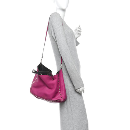 Valentino Garavani Grained Calfskin Medium Rockstud Reversible Tote Black Rose Violet 2 of 16