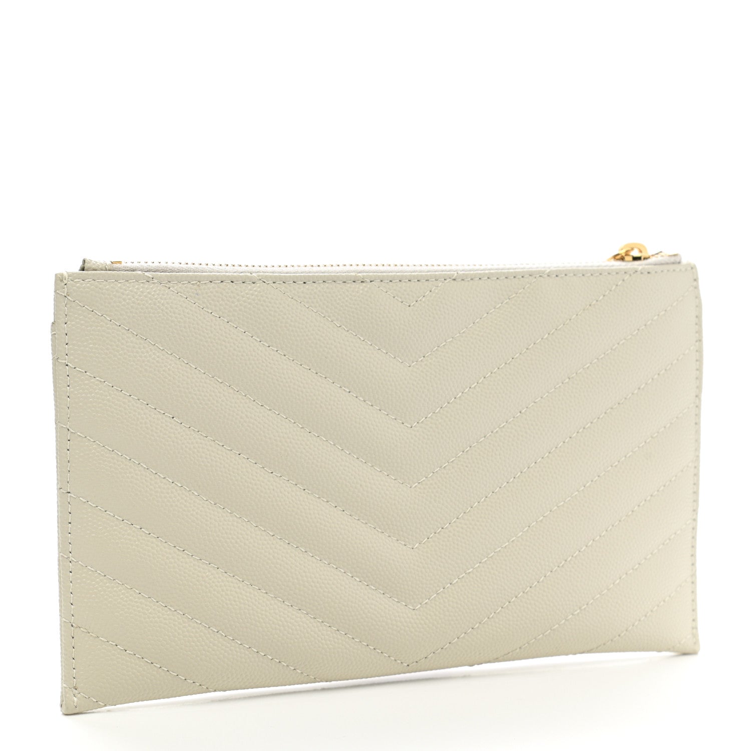 Saint Laurent Grain De Poudre Chevron Monogram Bill Pouch Crema Soft 3 of 7