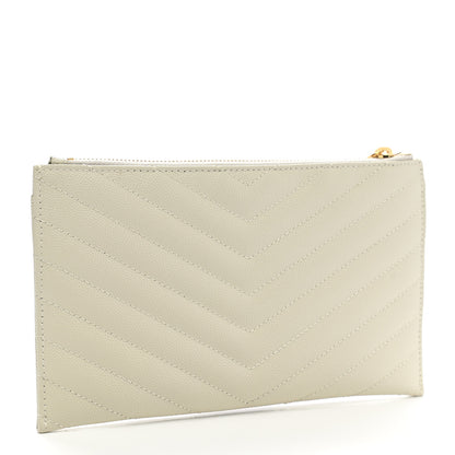 Saint Laurent Grain De Poudre Chevron Monogram Bill Pouch Crema Soft 3 of 7