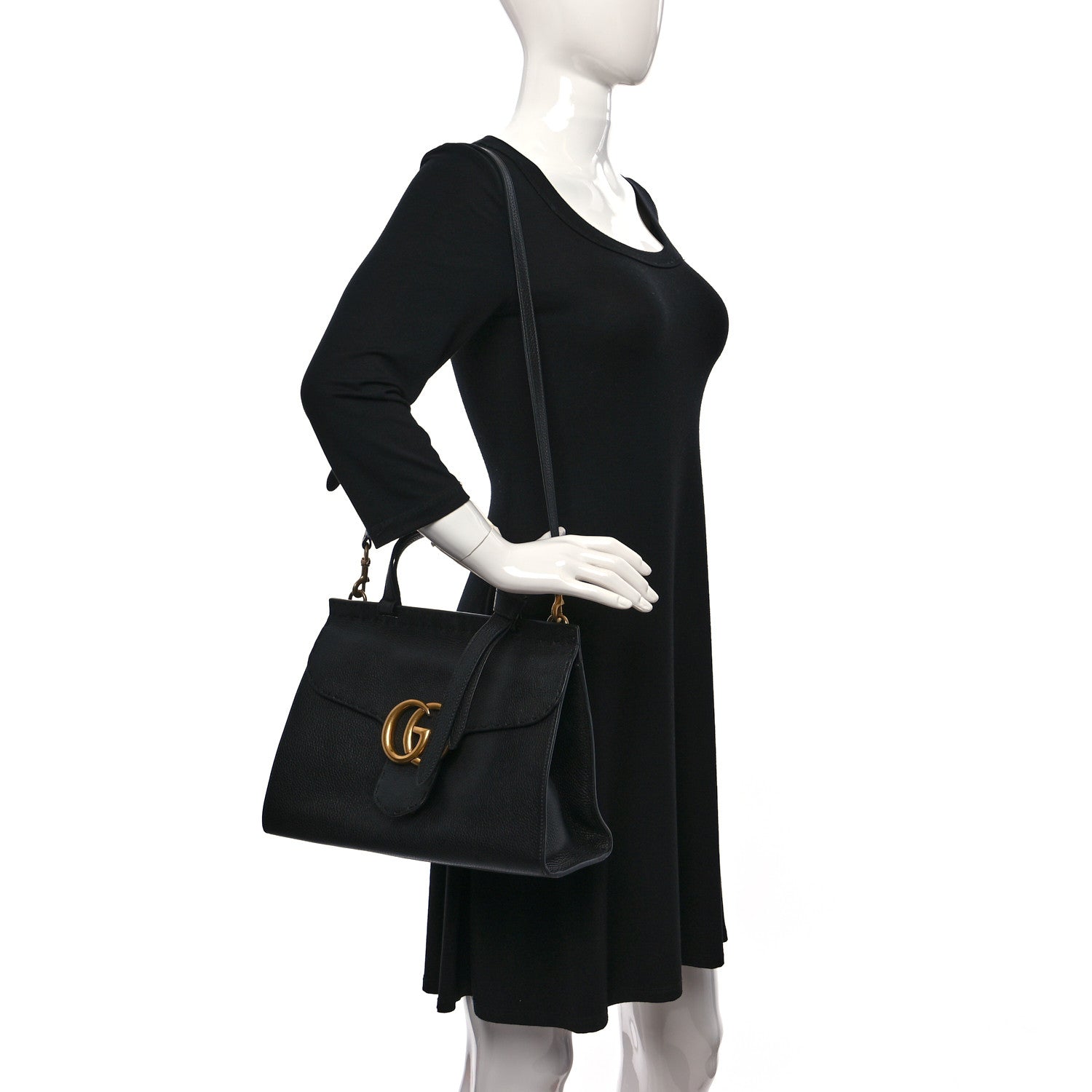 Gucci Calfskin Small GG Marmont Top Handle Bag Black 3 of 13