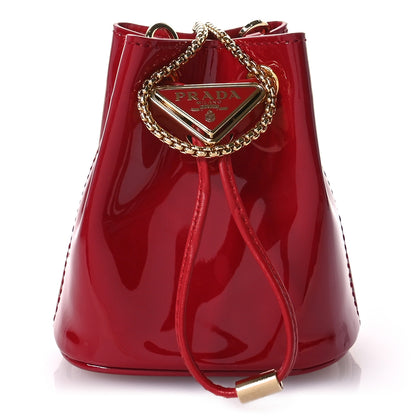 Prada Vernice Metal Triangle Logo Mini Drawcord Pouch Shoulder Bag Cherry 1 of 12
