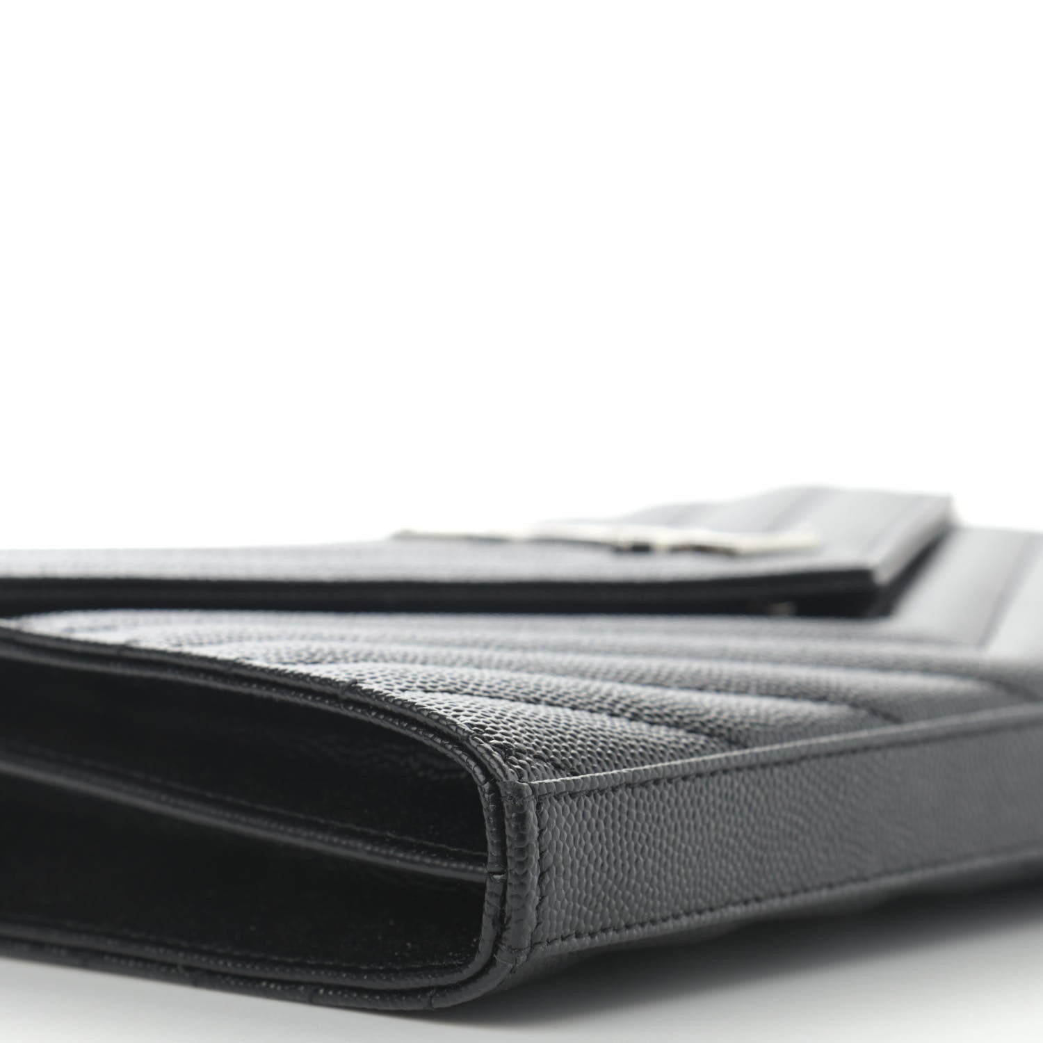 Saint Laurent Grain De Poudre Matelasse Chevron Monogram Chain Wallet Black 9 of 11