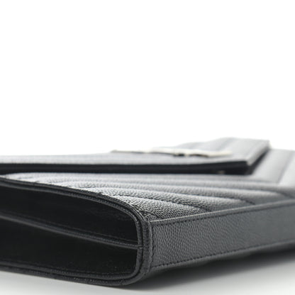 Saint Laurent Grain De Poudre Matelasse Chevron Monogram Chain Wallet Black 9 of 11