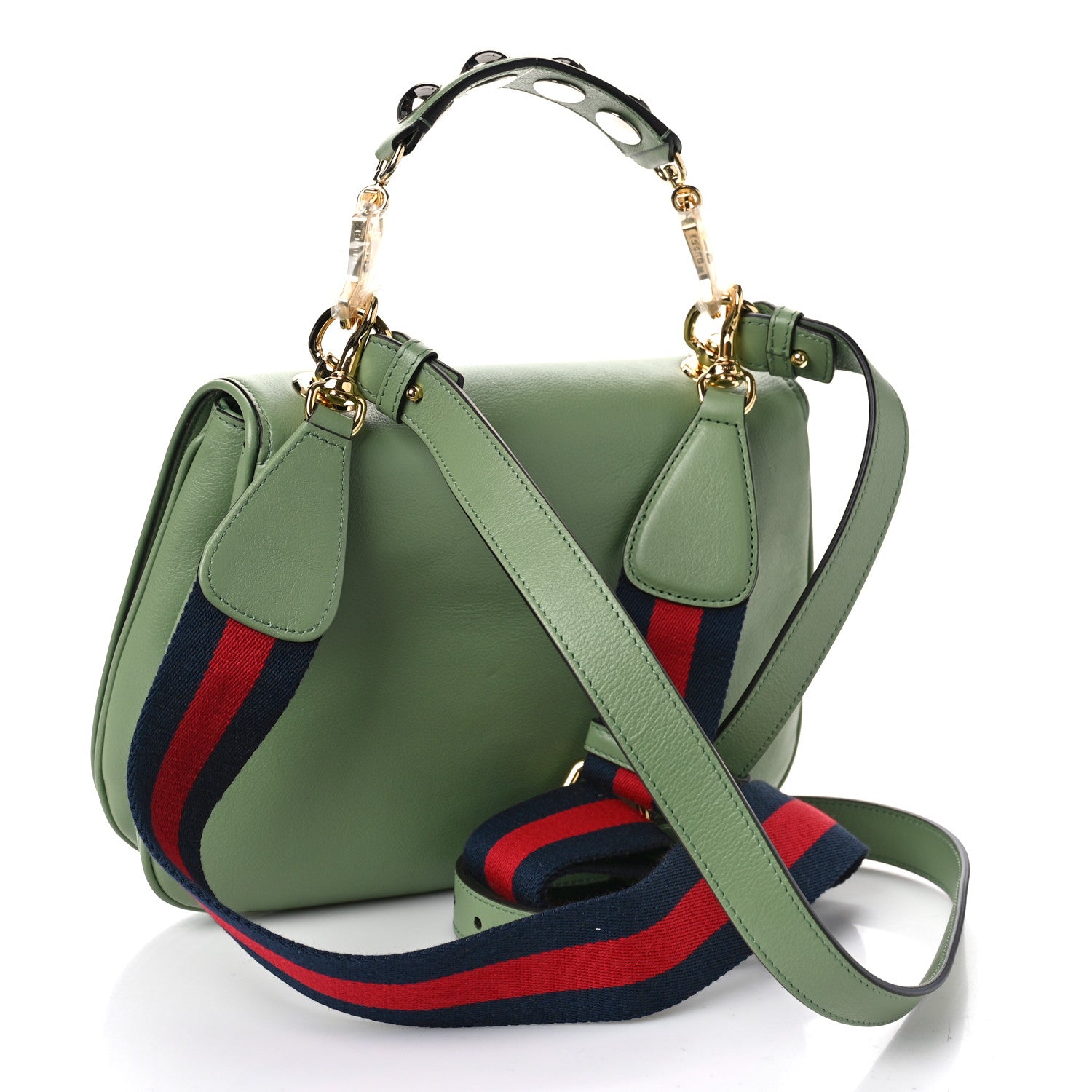 Gucci Roxy Calfskin Web Medium Blondie Top Handle Shoulder Flap Bag Salamander Green 3 of 8