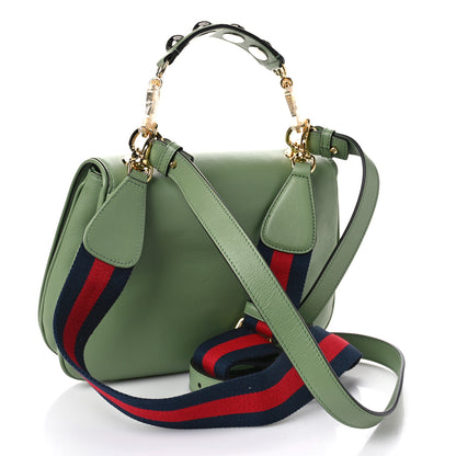 Gucci Roxy Calfskin Web Medium Blondie Top Handle Shoulder Flap Bag Salamander Green 3 of 8