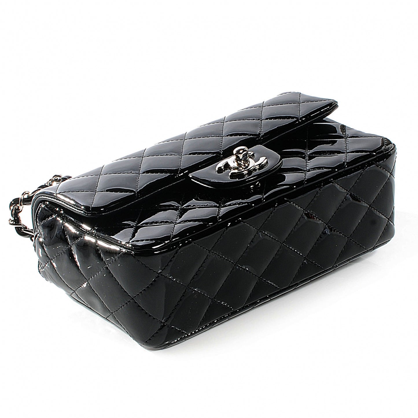 Patent Quilted Mini Flap Black