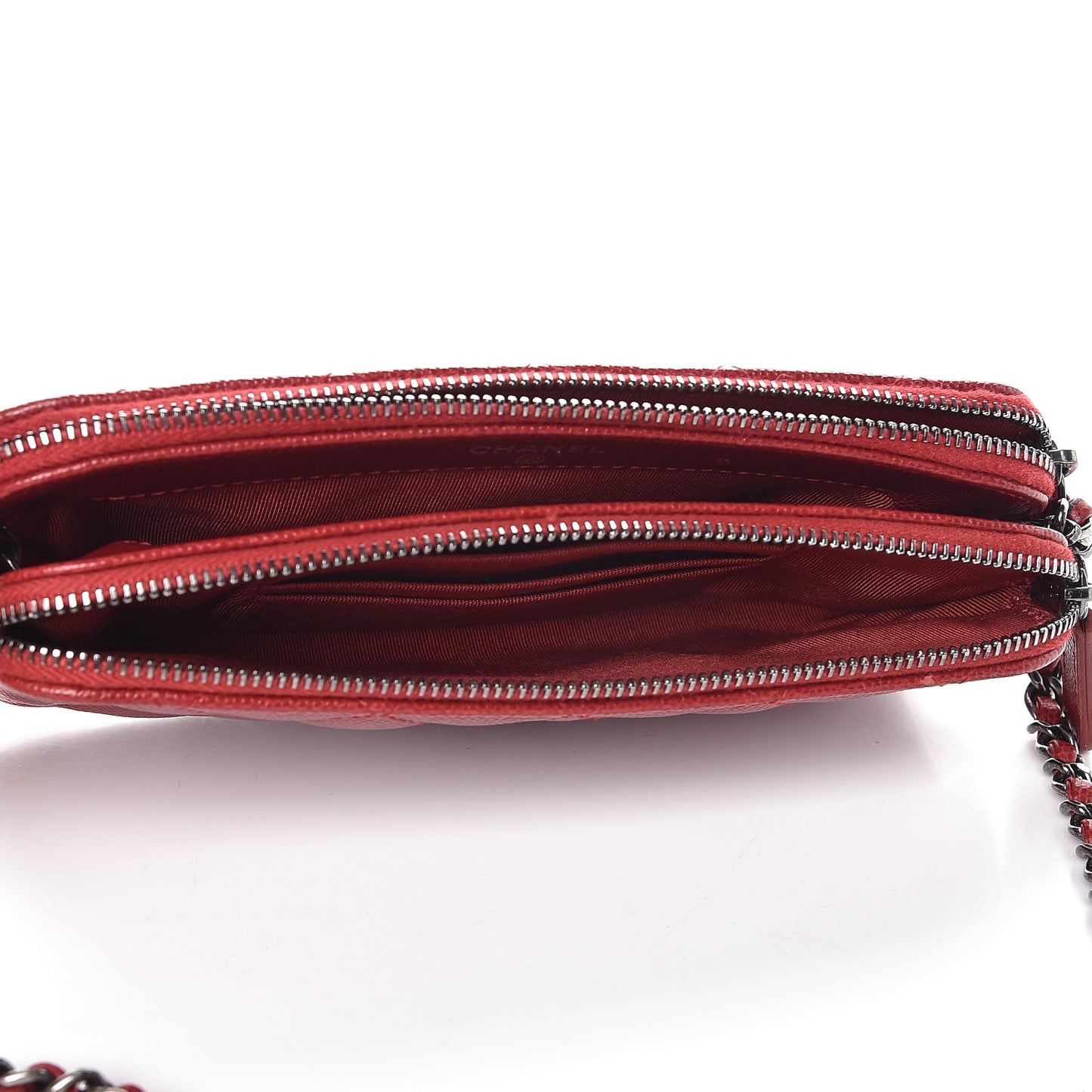 Caviar Quilted Small Clutch With Chain Red