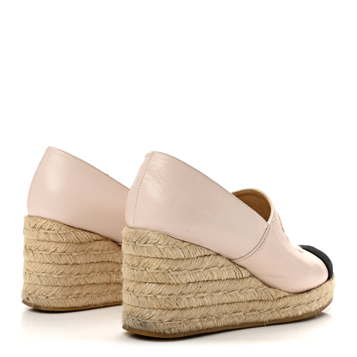 Chanel Lambskin Suede CC Espadrille Wedges 38 Beige Black 5 of 9