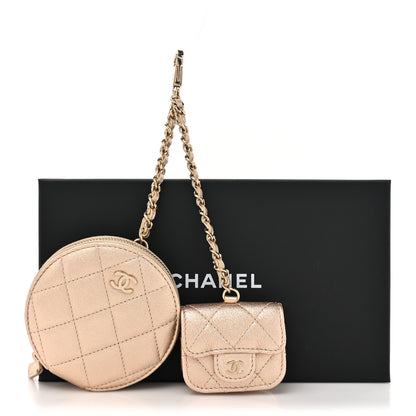 Chanel Metallic Lambskin Quilted Round Clip On Coin Purse Airpods Case Gold 10 of 10