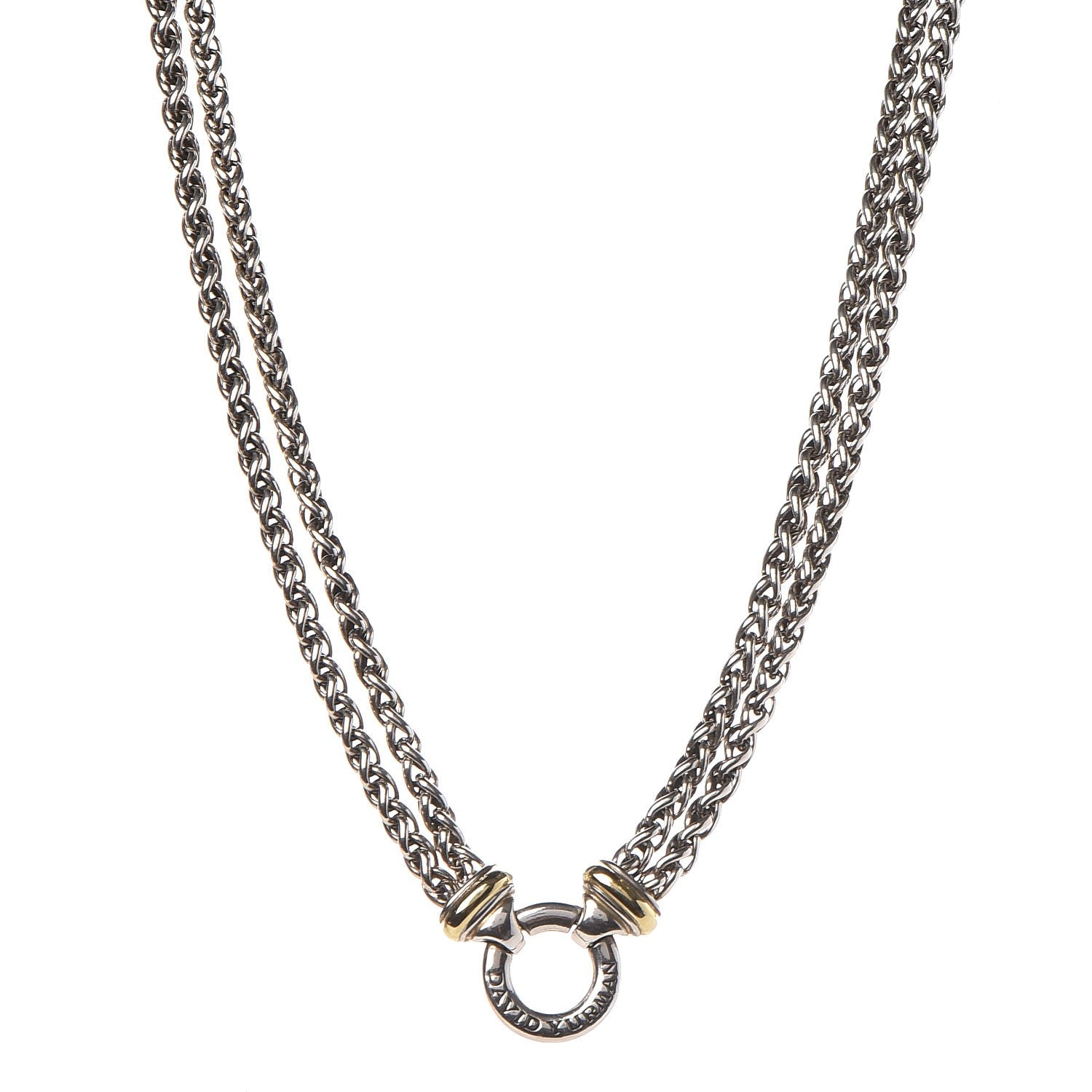 David Yurman Sterling Silver 18K Yellow Gold 8mm Double Wheat Chain Necklace 1 of 6