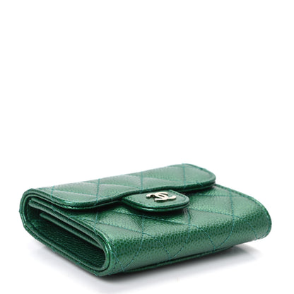 Chanel Metallic Caviar Quilted Card Holder Wallet Green 4 of 8