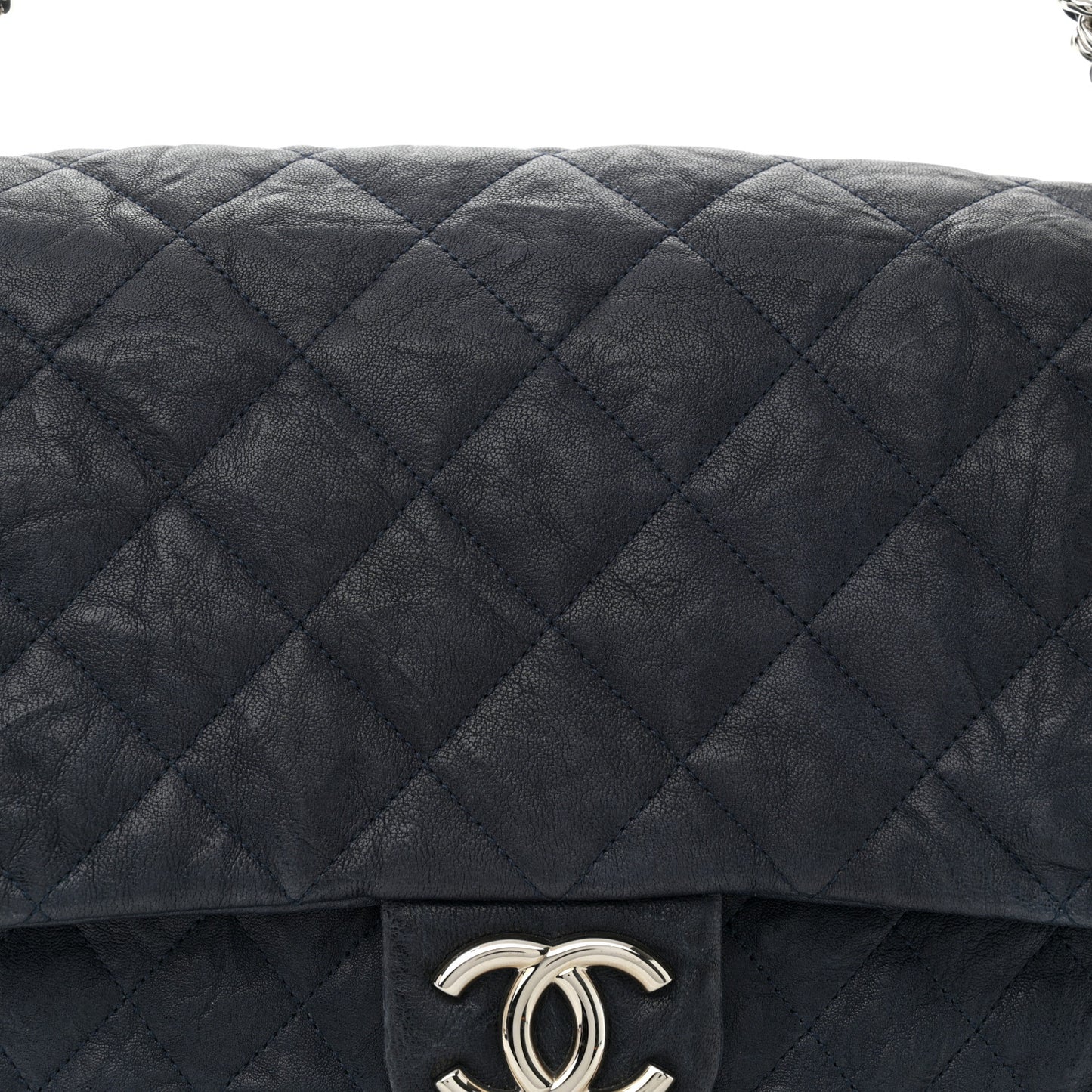 Washed Lambskin Quilted Maxi Chain Around Flap Navy Blue