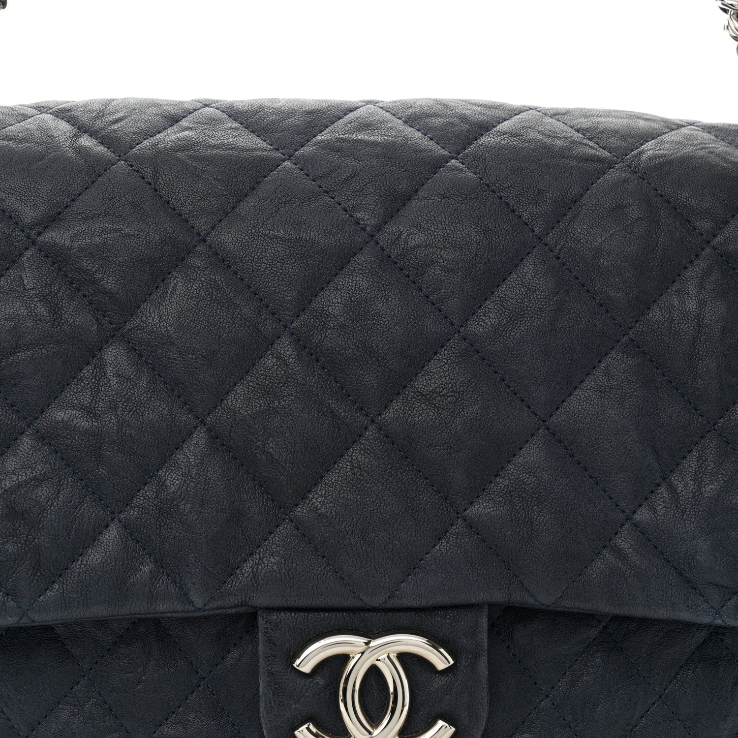 Chanel Washed Lambskin Quilted Maxi Chain Around Flap Navy Blue 8 of 11
