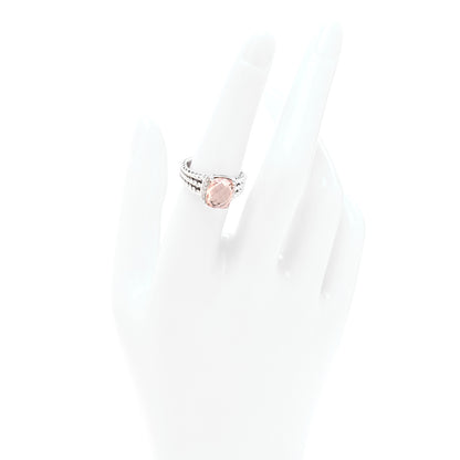 David Yurman Sterling Silver Diamond Morganite 10mm Petite Wheaton Ring 54 7 2 of 4