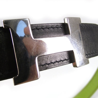 Hermes Leather Reversible H Belt 75 Black and Vert Anis 2 of 7