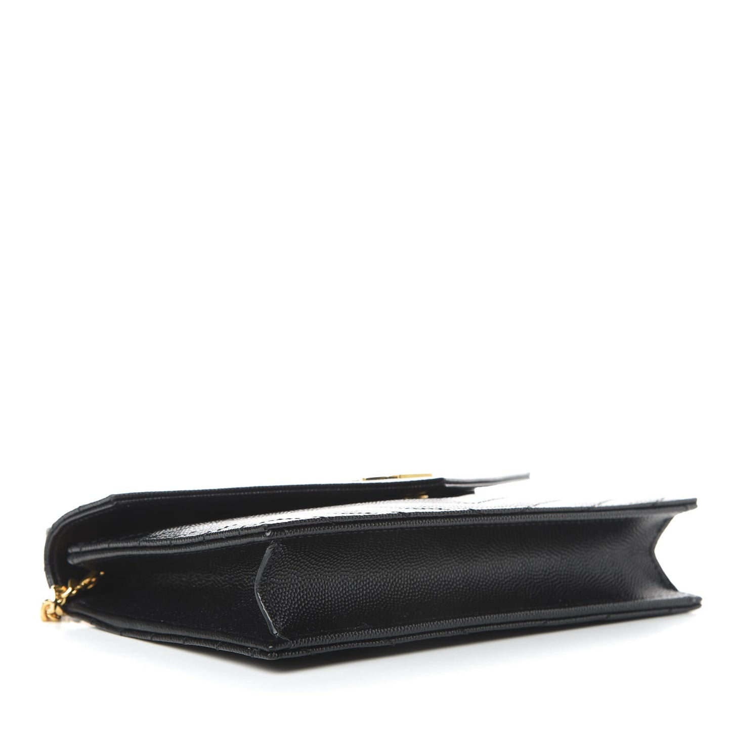 Grain De Poudre Matelasse Chevron Monogram Envelope Chain Wallet Black