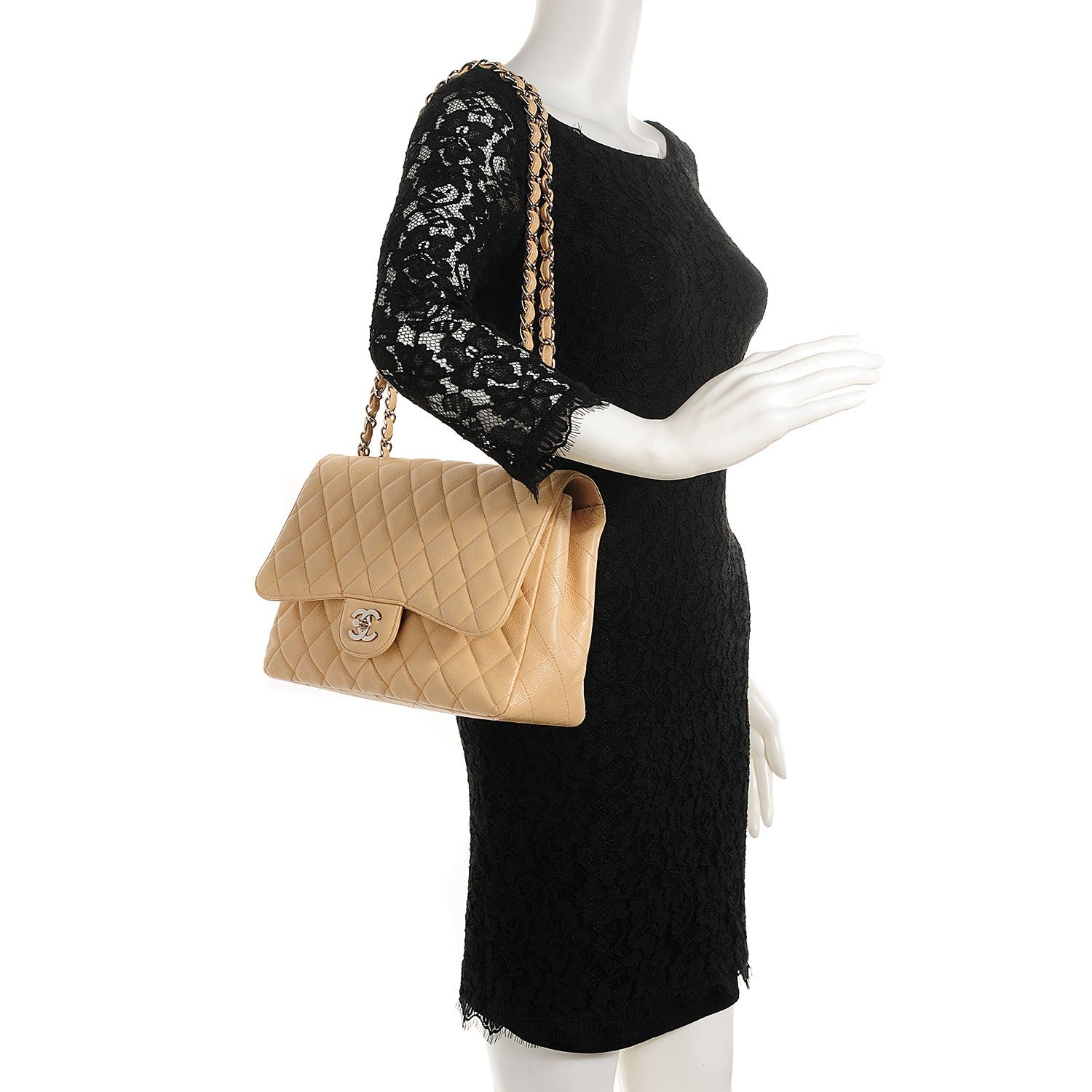 Chanel Caviar Quilted Jumbo Single Flap Beige Clair 2 of 8