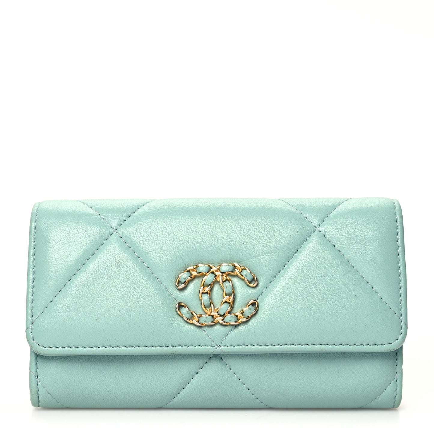 Lambskin Quilted Chanel 19 Flap Wallet Light Blue