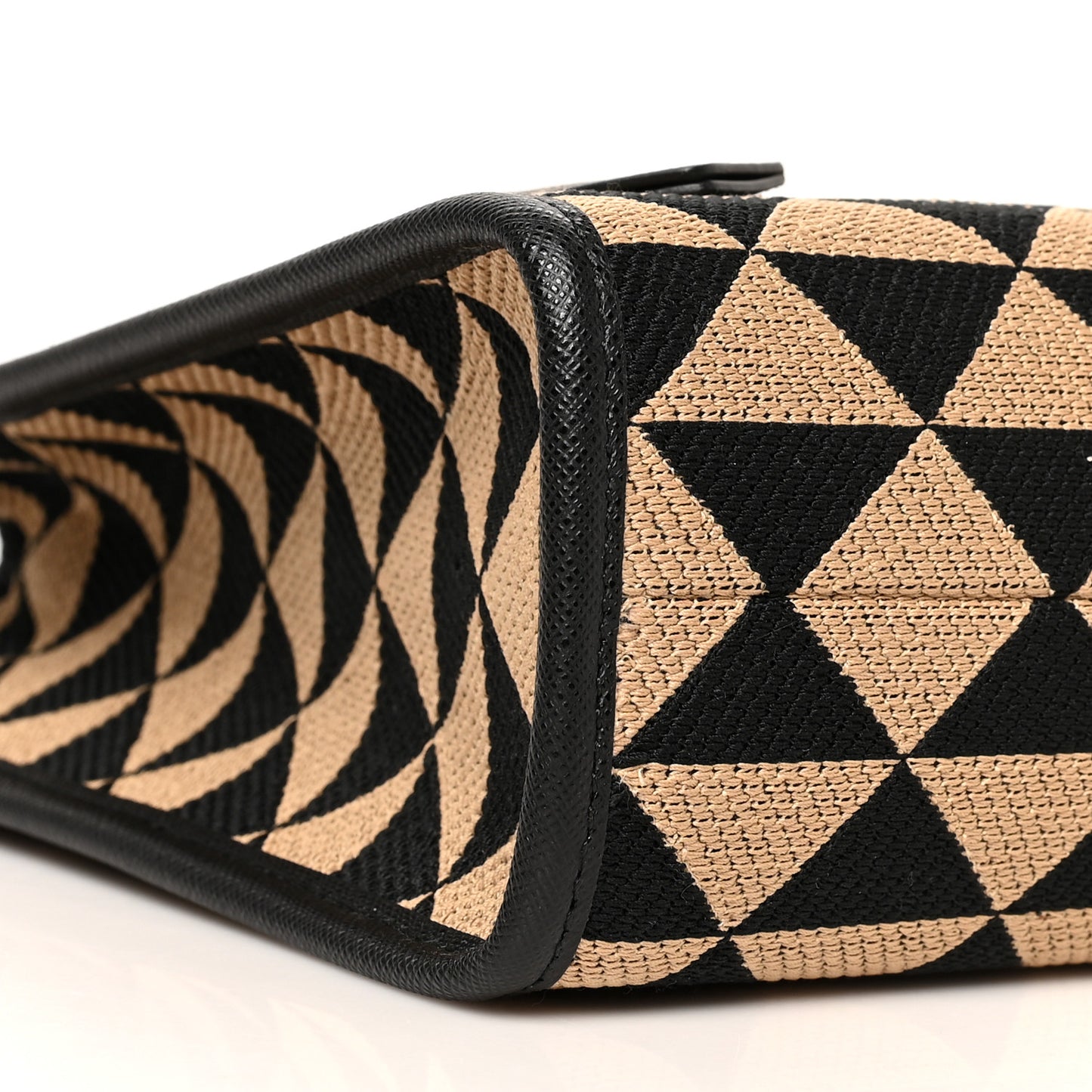 Jacquard Saffiano Triangolo Symbole Embroidered Small Tote Black Corda