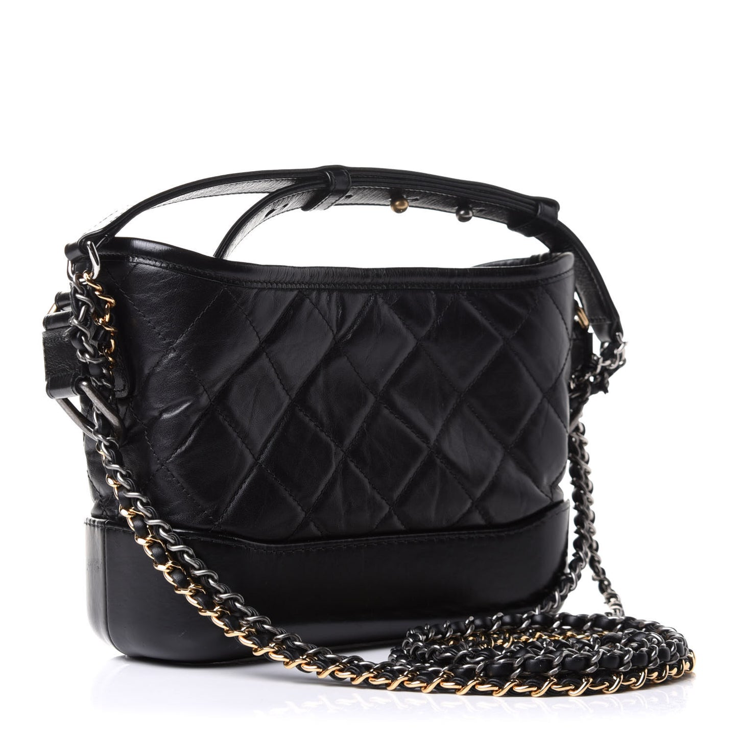 Aged Calfskin Quilted Small Gabrielle Hobo Black