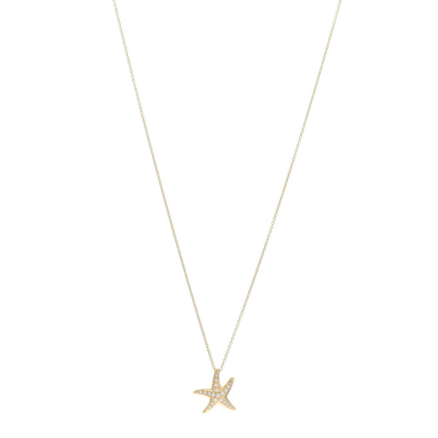 18K Yellow Gold Diamond 15mm Elsa Peretti Pave Starfish Pendant Necklace