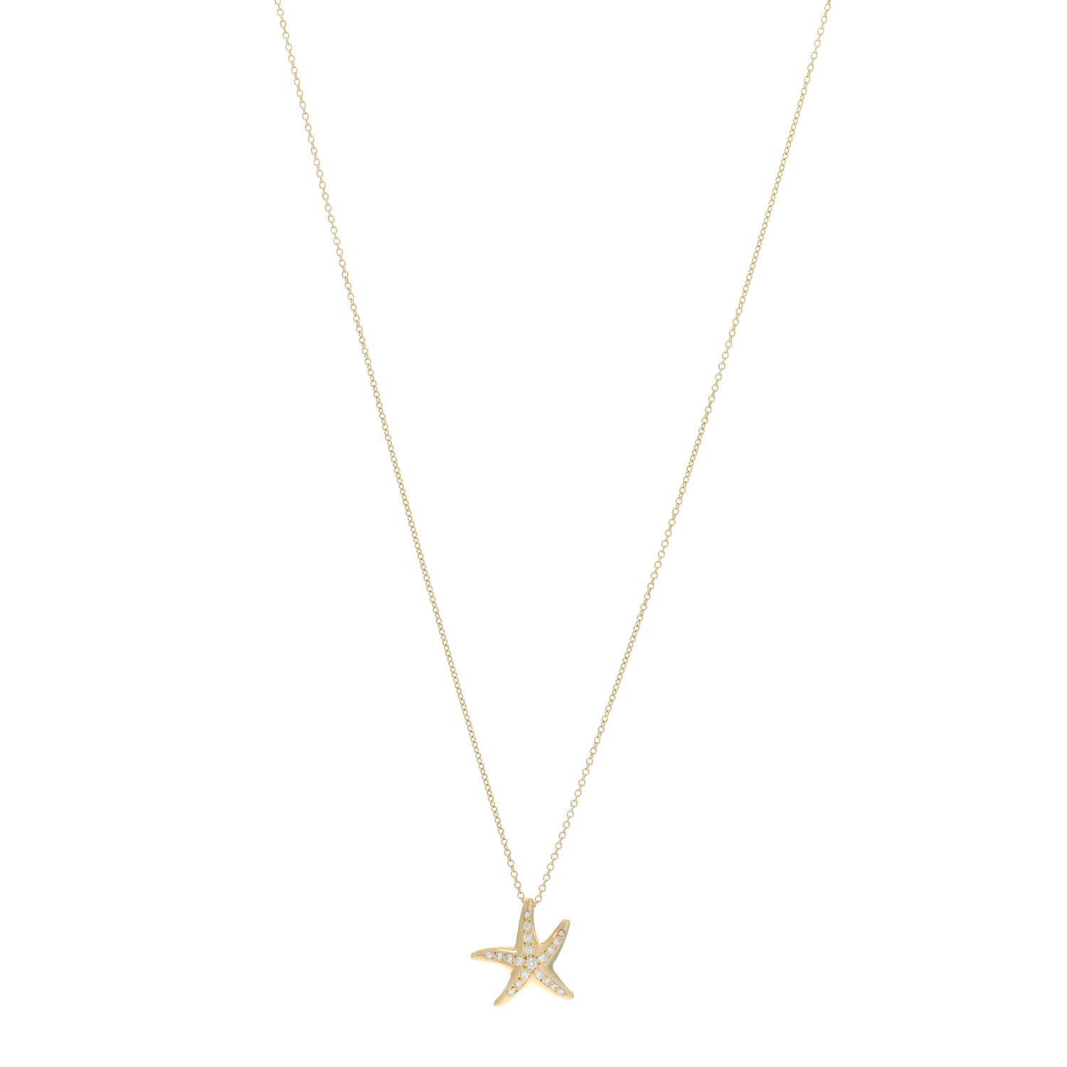 Tiffany 18K Yellow Gold Diamond 15mm Elsa Peretti Pave Starfish Pendant Necklace 1 of 3