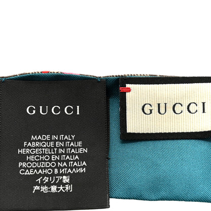 Gucci Silk Twill GG Monogram Special Flory Neck Bow Scarf Beige Sky Blue 3 of 4