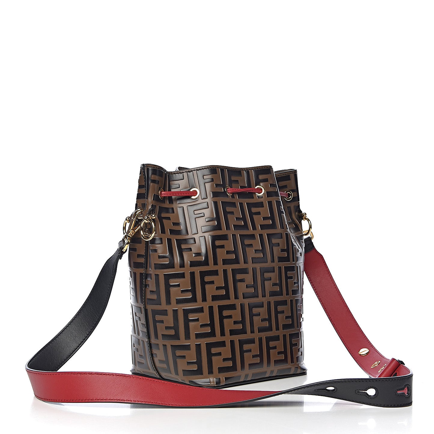 Vitello Grace F is Fendi Bi-Color FF 1974 Embossed Grande Mon Tresor Bucket Bag Maya Black Fragola