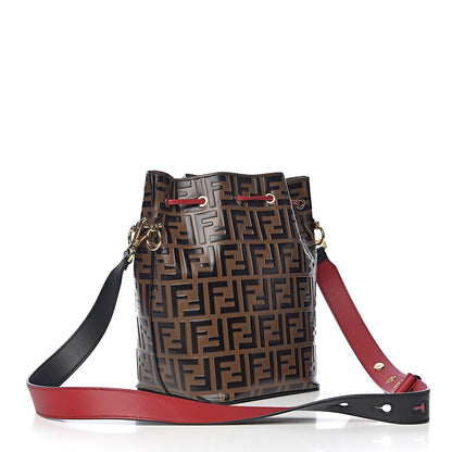 Fendi Vitello Grace F is Fendi Bi-Color FF 1974 Embossed Grande Mon Tresor Bucket Bag Maya Black Fragola 3 of 13