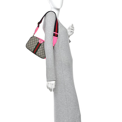 Gucci GG Supreme Monogram Textured Dollar Calfskin Web Ophidia Small Crossbody Bag Beige Ebony Fuchsia 2 of 10