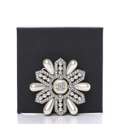 Chanel Pearl Crystal CC Snowflake Brooch Pearly White Silver 5 of 5