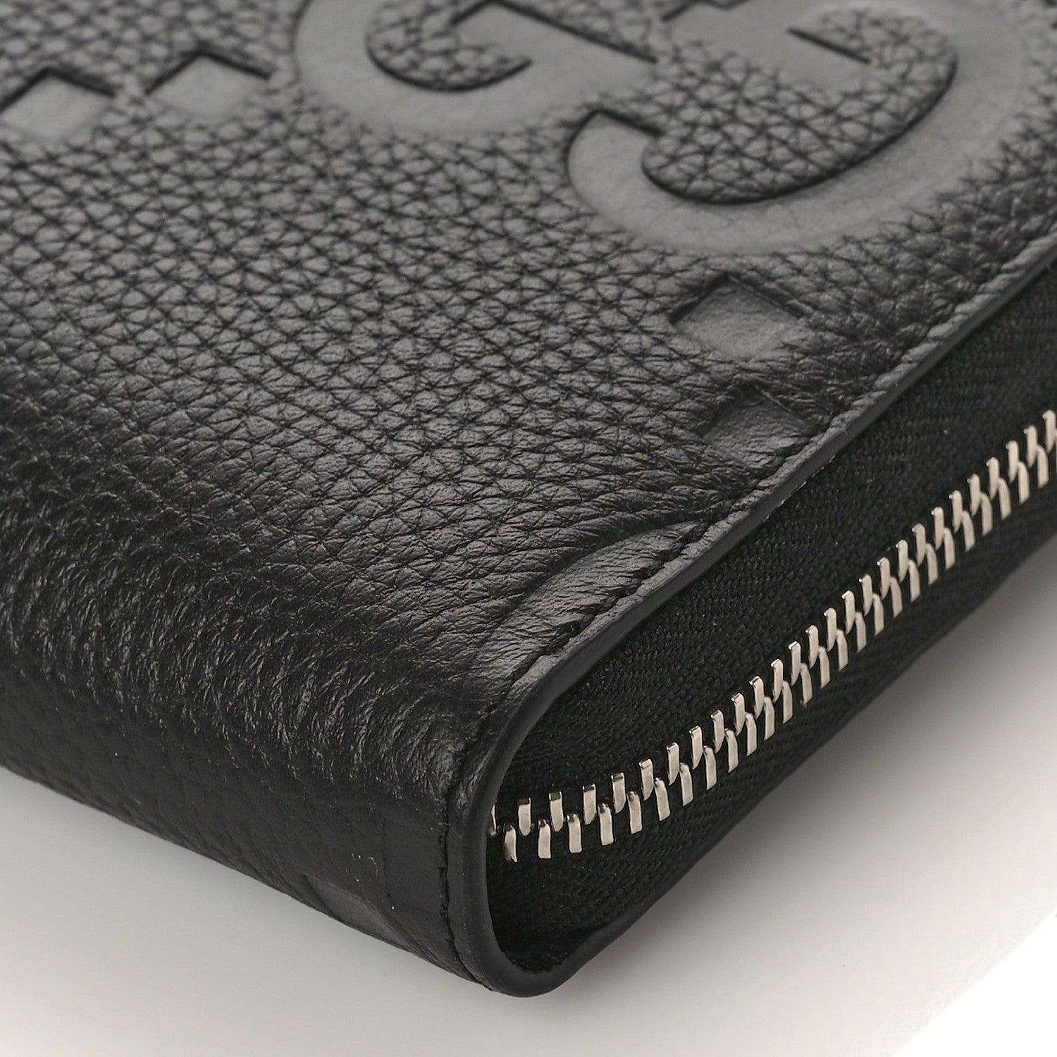 Gucci Piuma Calfskin Jumbo GG Embossed Zip Around Wallet Black 8 of 9
