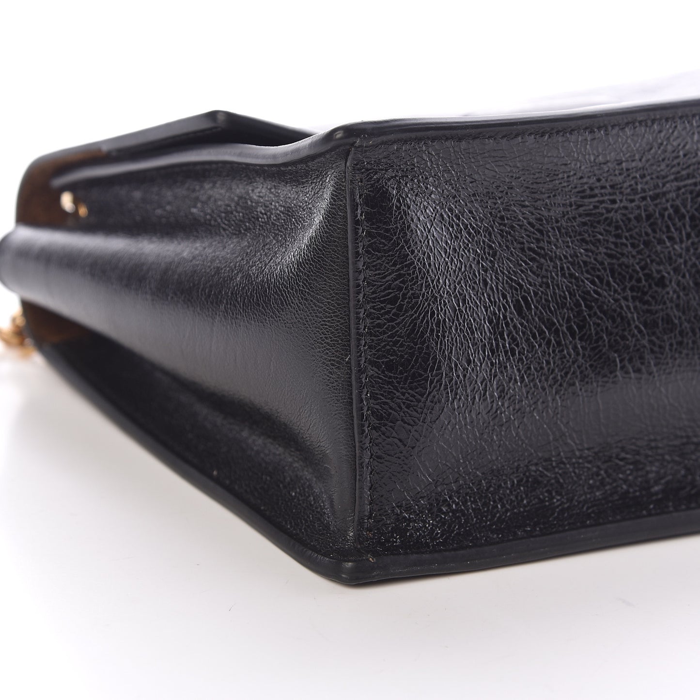 Agnello Old Shine Small Kan U Shoulder Bag Black