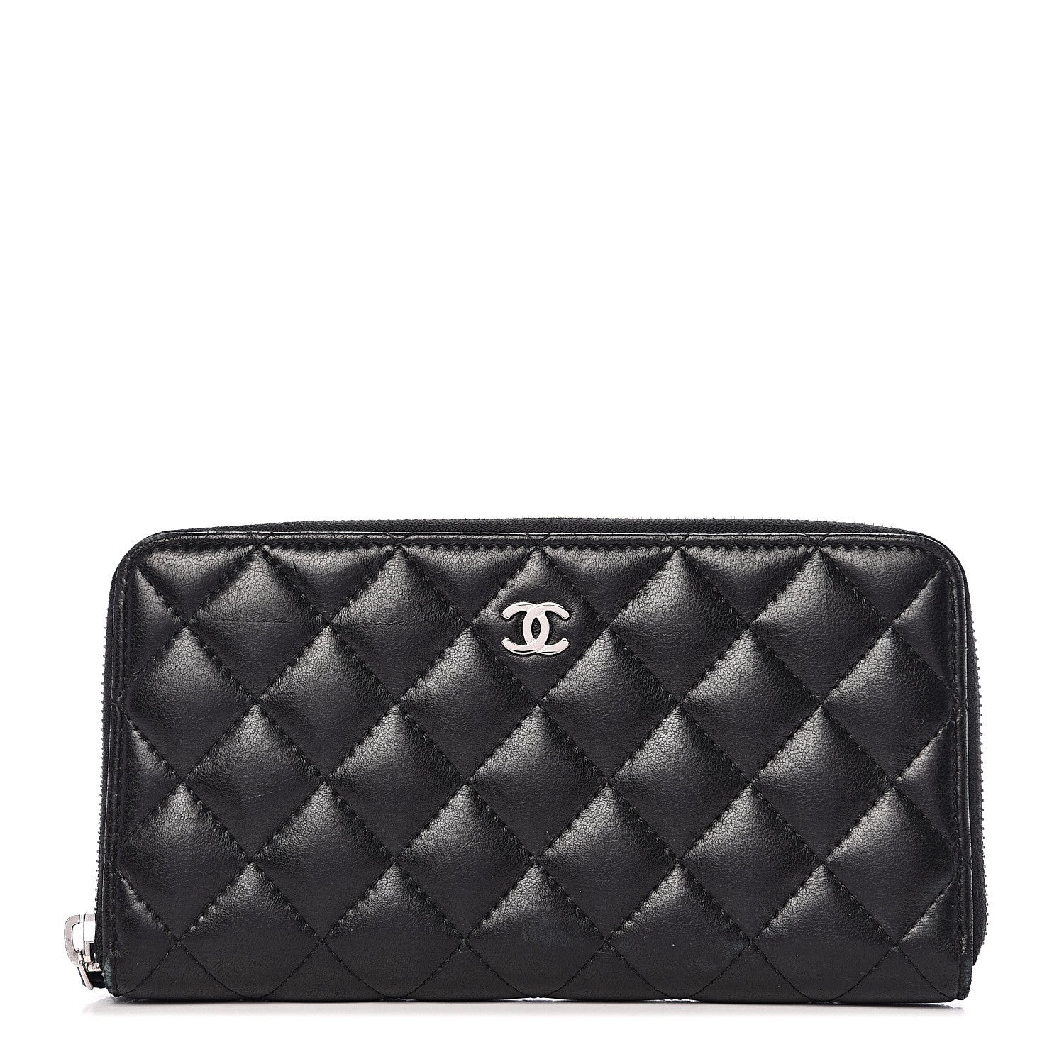 Chanel Lambskin Quilted Large Gusset Zip Around Wallet Black 1 of 7