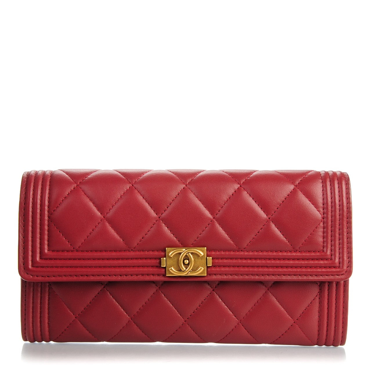 Chanel Lambskin Quilted Large Boy Flap Wallet Dark Red 1 of 8