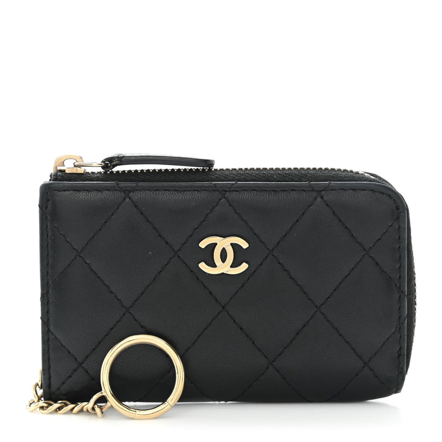 Lambskin Quilted Key Holder Case Black