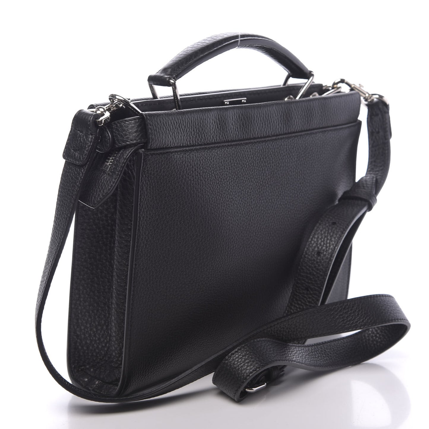 Calfskin Romano Mania FF 1974 Embossed Mini Peekaboo Iconic Fit Satchel Black Sunflower White