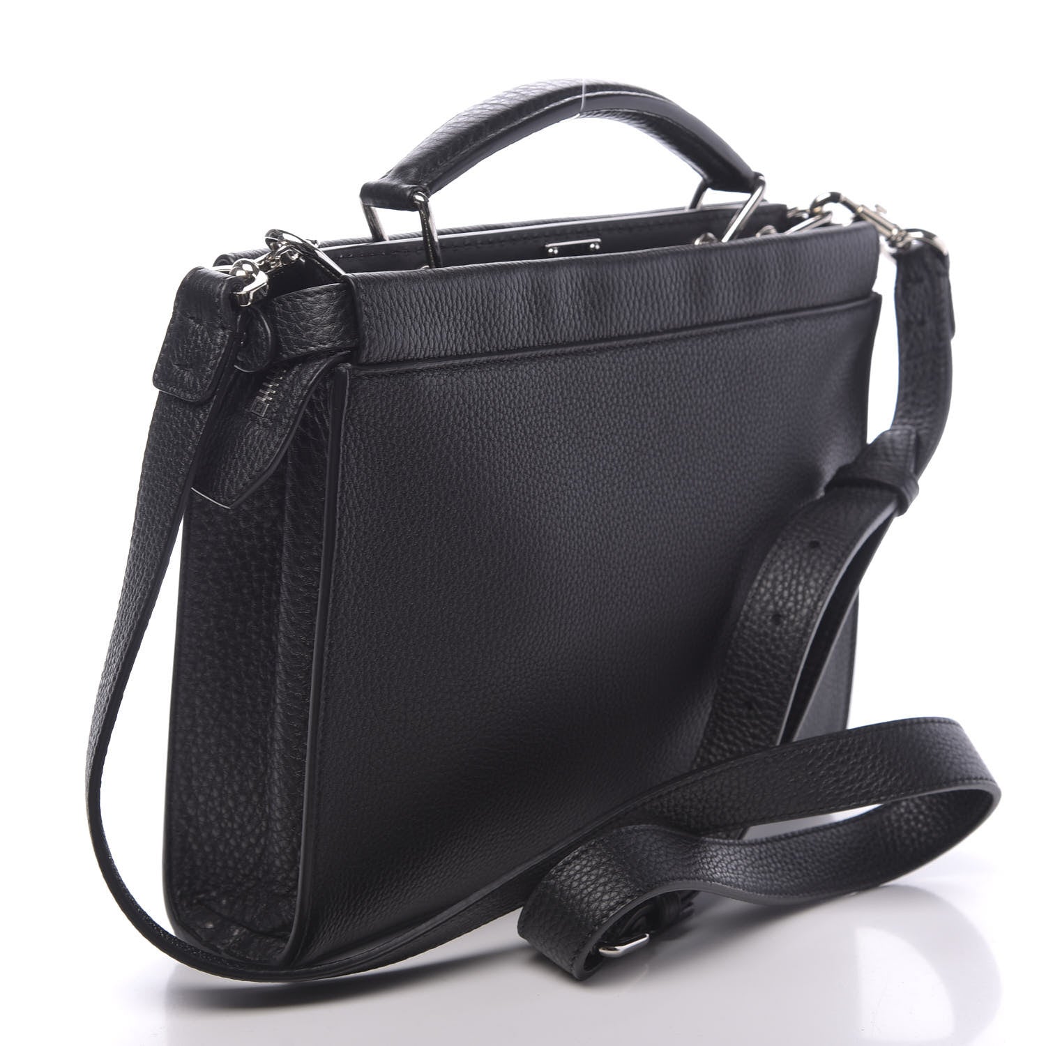 Fendi Calfskin Romano Mania FF 1974 Embossed Mini Peekaboo Iconic Fit Satchel Black Sunflower White 3 of 11