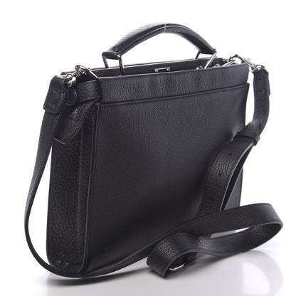 Fendi Calfskin Romano Mania FF 1974 Embossed Mini Peekaboo Iconic Fit Satchel Black Sunflower White 3 of 11
