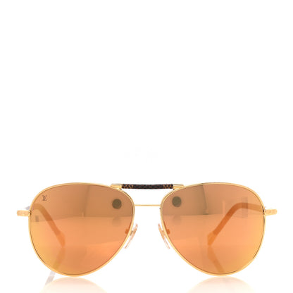Louis Vuitton Damier Ebene Conspiration Pilote Aviator Sunglasses Z0790U Gold 2 of 7