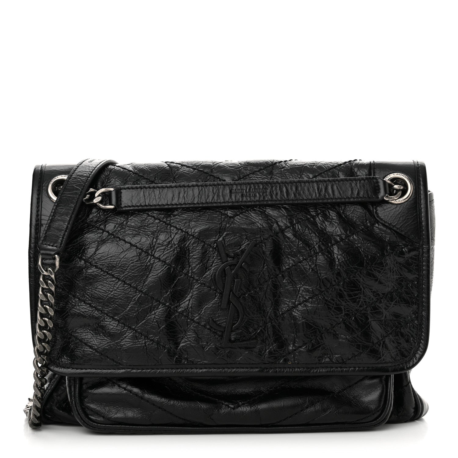Saint Laurent Crinkled Calfskin Matelasse Monogram Medium Niki Chain Satchel Black 1 of 10