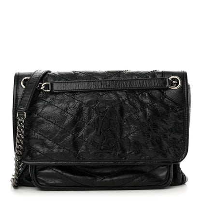 Saint Laurent Crinkled Calfskin Matelasse Monogram Medium Niki Chain Satchel Black 1 of 10