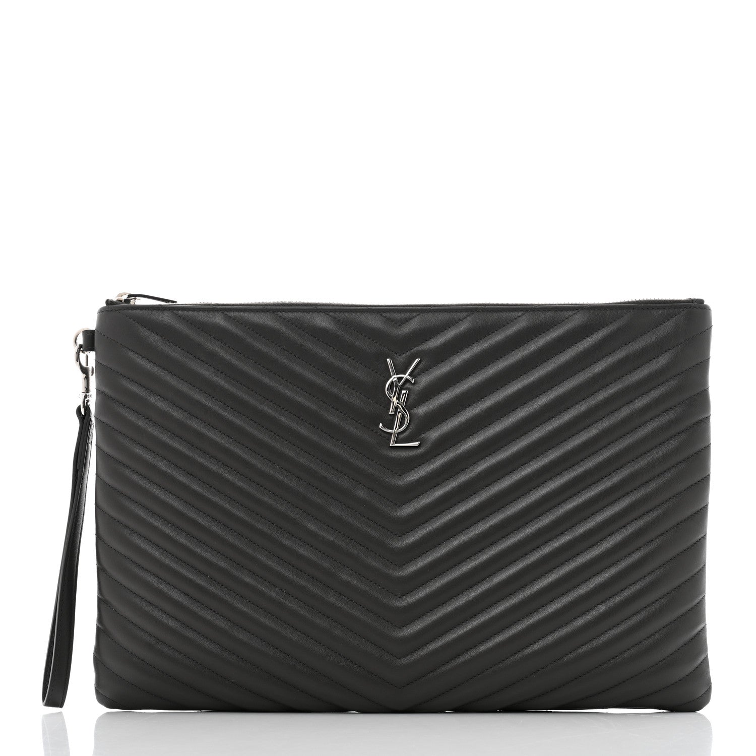 Saint Laurent Calfskin Matelasse Chevron Cassandre Monogram Document Holder Coal 2 of 9