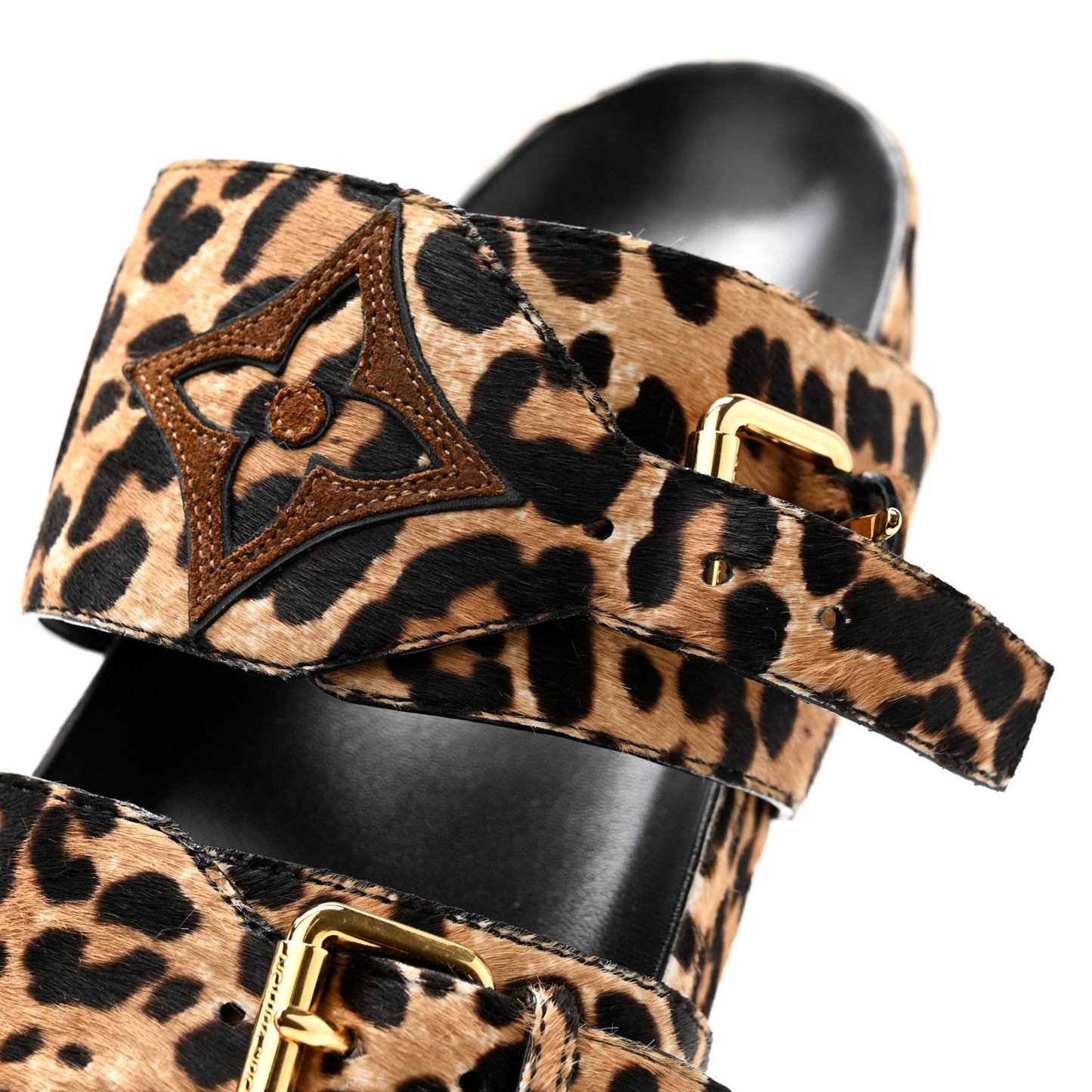 Calfskin Pony Hair Leopard Bom Dia Mule Sandals 36 Cognac Brown