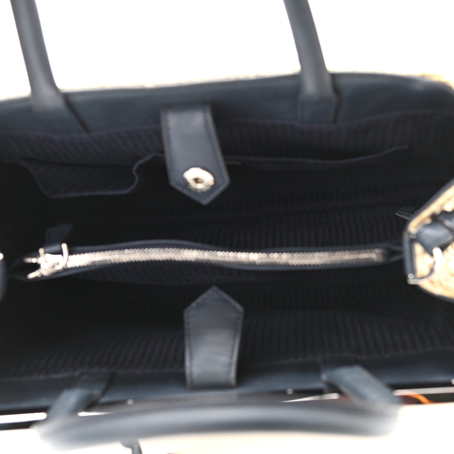 Woven Raffia Vitello Regular 2Jours Tote Natural Black