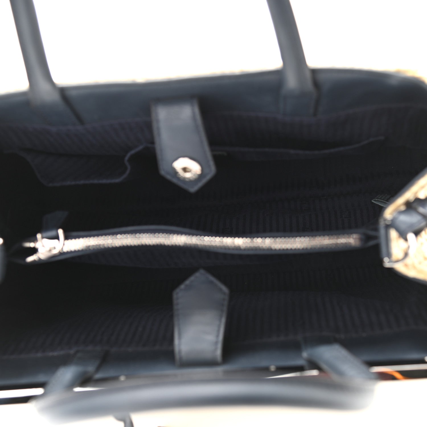 Fendi Woven Raffia Vitello Regular 2Jours Tote Natural Black 5 of 13